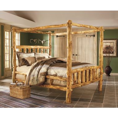 Mountain Woods Furniture® Deluxe Aspen Log Canopy Bed | Rustic