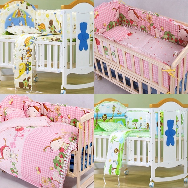 LK 100*58cm/110*60cm 5pcs/Set Promotion Cotton Baby Children Bedding Set  Comfortable Crib Bumper Baby Organizer Cot Kit LY
