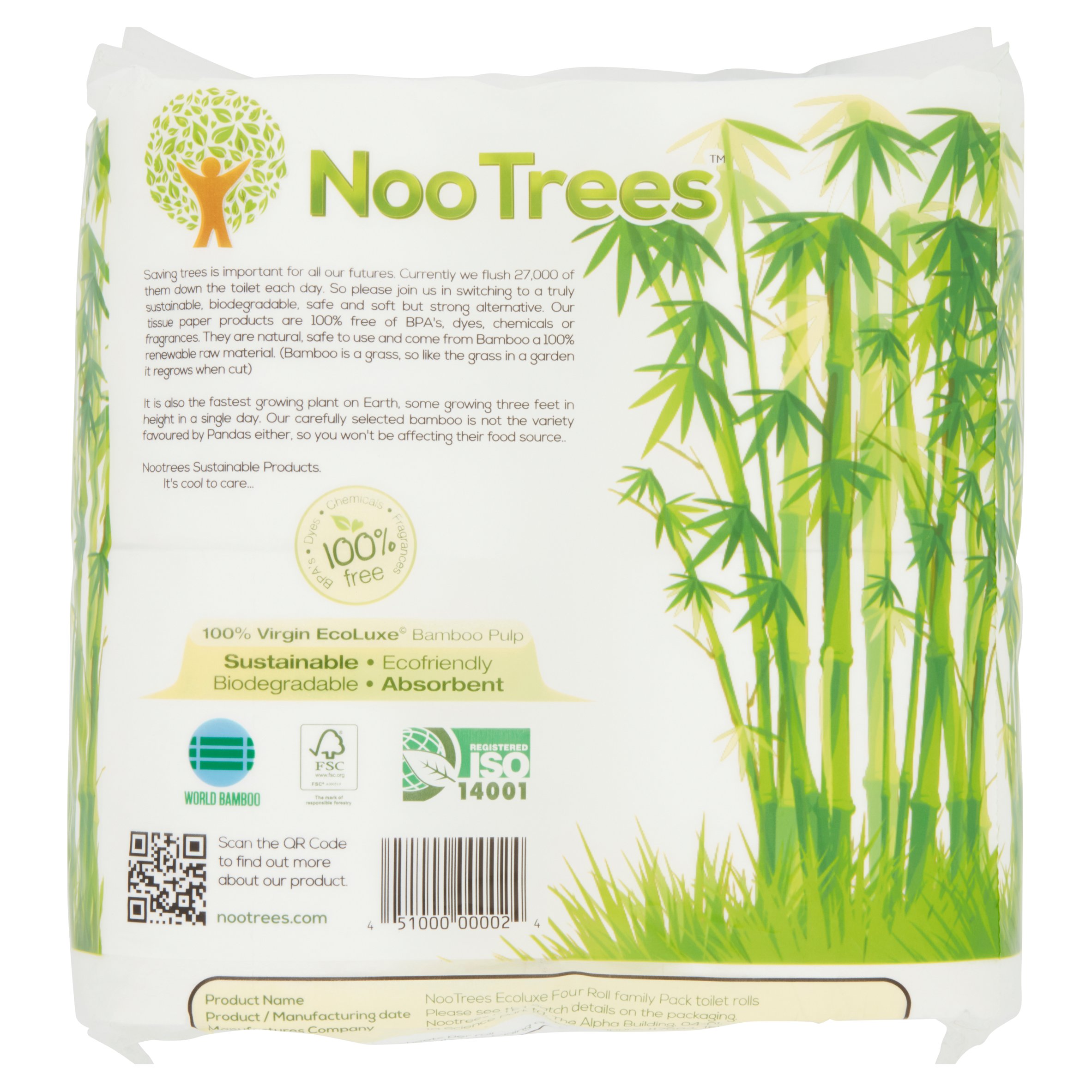 Noo Trees Bamboo 3-Ply Bathroom Tissue 4 Rolls