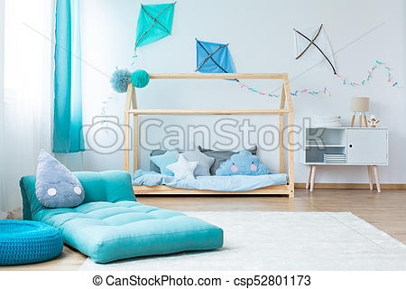 blå, barns sovrum, madrass