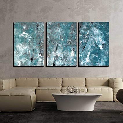 wall26 - 3 Piece Canvas Wall Art - Teal and Grey Abstract Art Painting -  Modern Home Decor Stretched and Framed Ready to Hang - 16