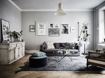 Vardagsrummet som är Johannas drömlägenhet. | Living room