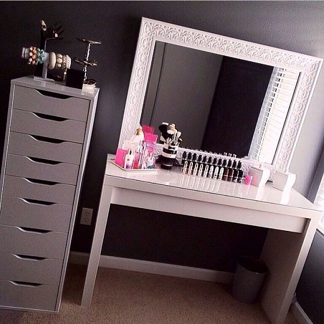 IKEA Malm table and Alex drawers- love the mirror too | Storage