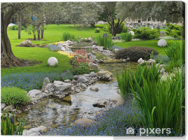 Canvastavla Trädgård med damm i asiatisk stil