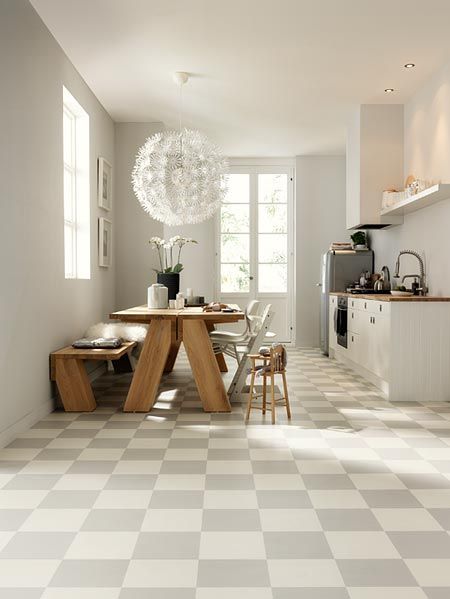 kitchen floor Can imagine with teal walls white counters and oak