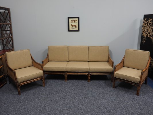 Mid-Century Bamboo, Rattan and Cane Living Room Set