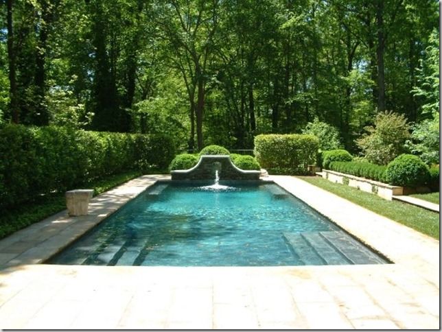 Beautiful garden and trees around pool. By Howard Design Studio