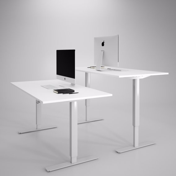 Höj och sänkbart skrivbord, silver stativ och vit skiva - Premium