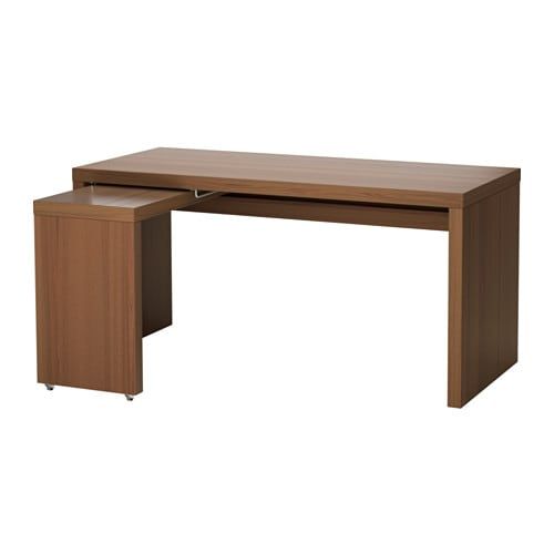 MALM Skrivbord med utdragsskiva - brunlaserad askfaner - IKEA