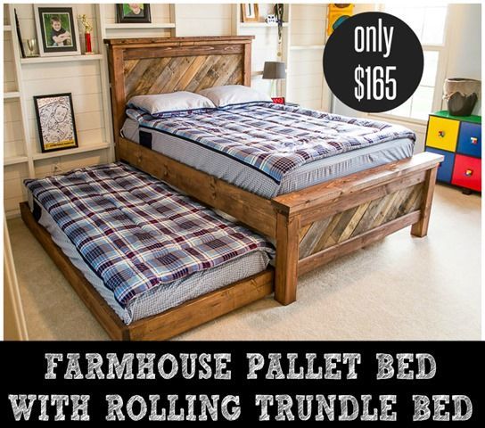 Farmhouse Pallet Bed with Rolling Trundle | HOME: Boy Bedroom Ideas