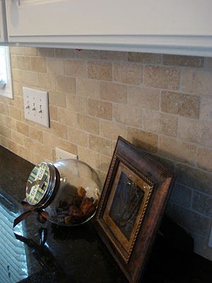 Love this tumbled stone subway backsplash tile | For the Home in