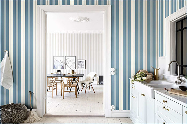blue striped kitchen wallpaper ideas