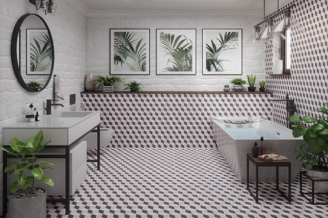 contrasting tile bathroom wall design
