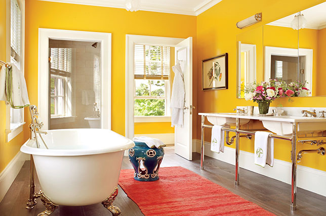 gul badrum vägg design