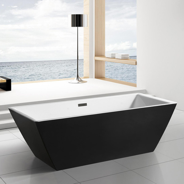 svart vit rektangulär fristående badkar