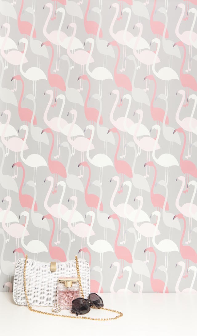 rosa vitgrå flamingo-tapet