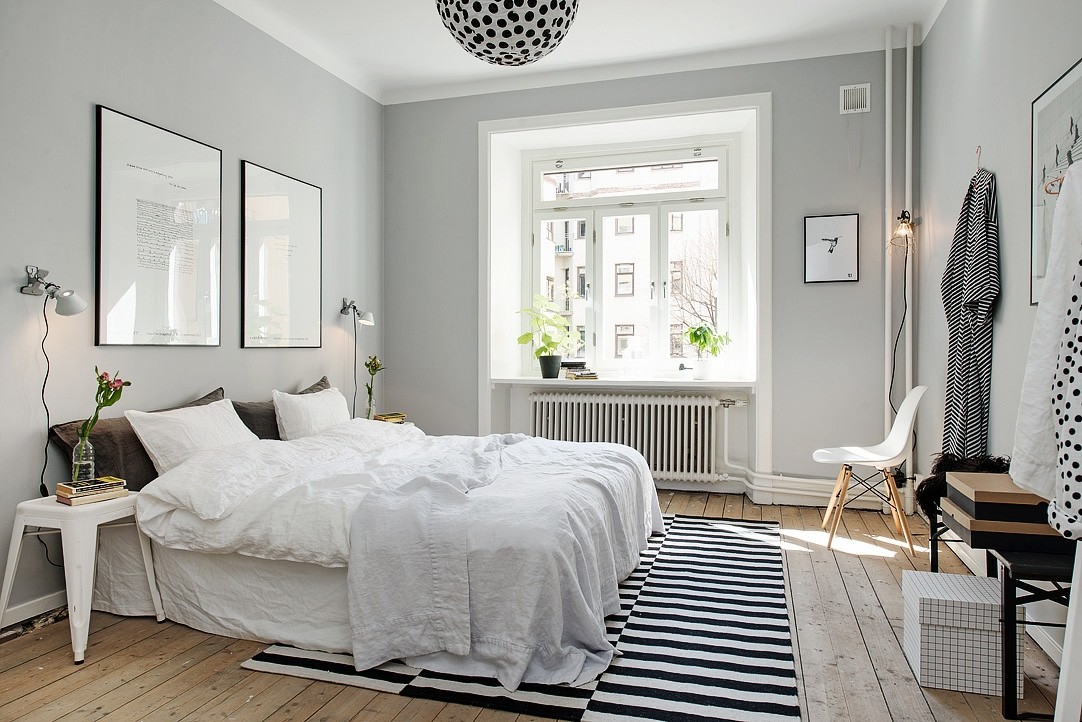 svartvit grå sovrum