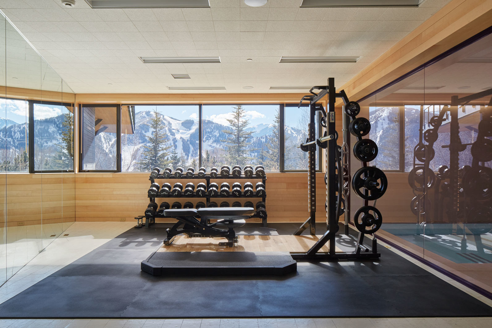 elegant gym med utsikt över bergen