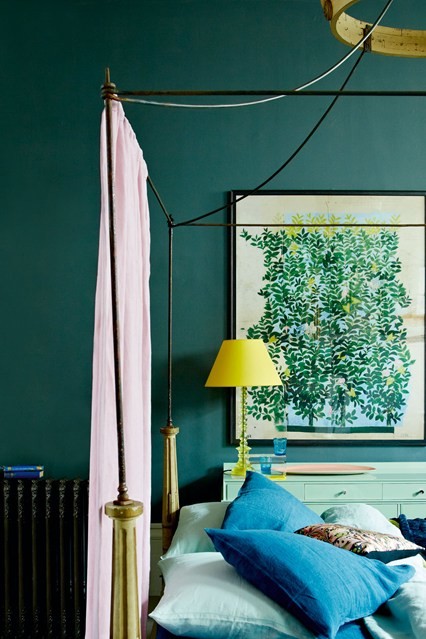 grön sovrum färg baldakin