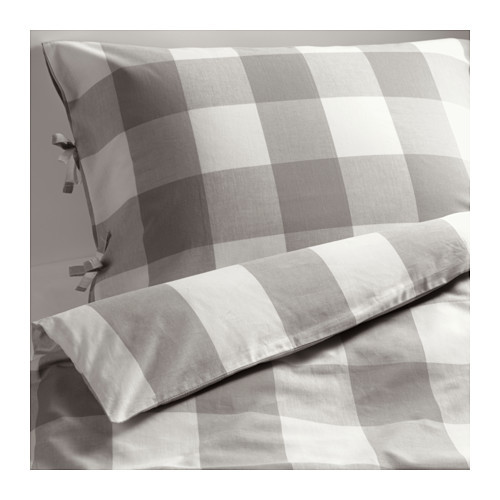 grått gingham mönster sängkläder