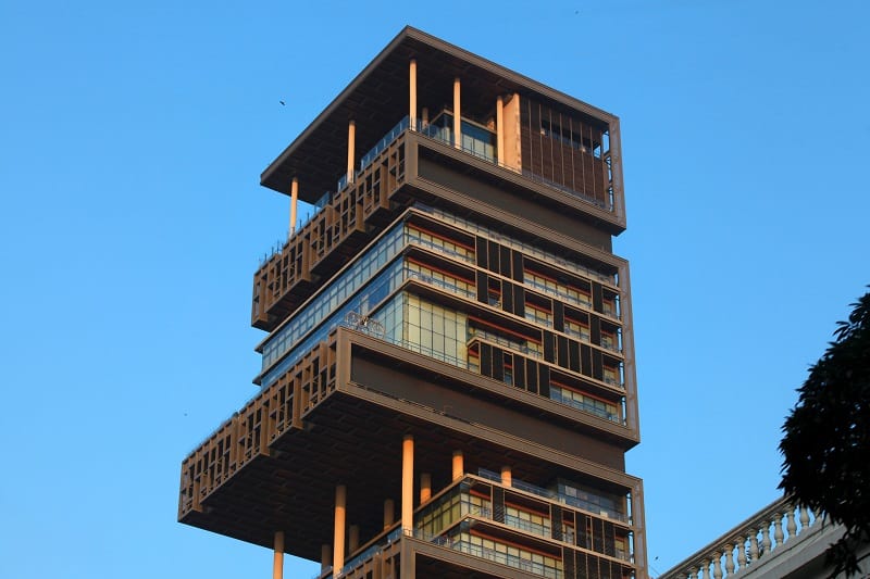 Antilia in Mumbai, a modern multi-story luxury residence with stacked, asymmetrical design.