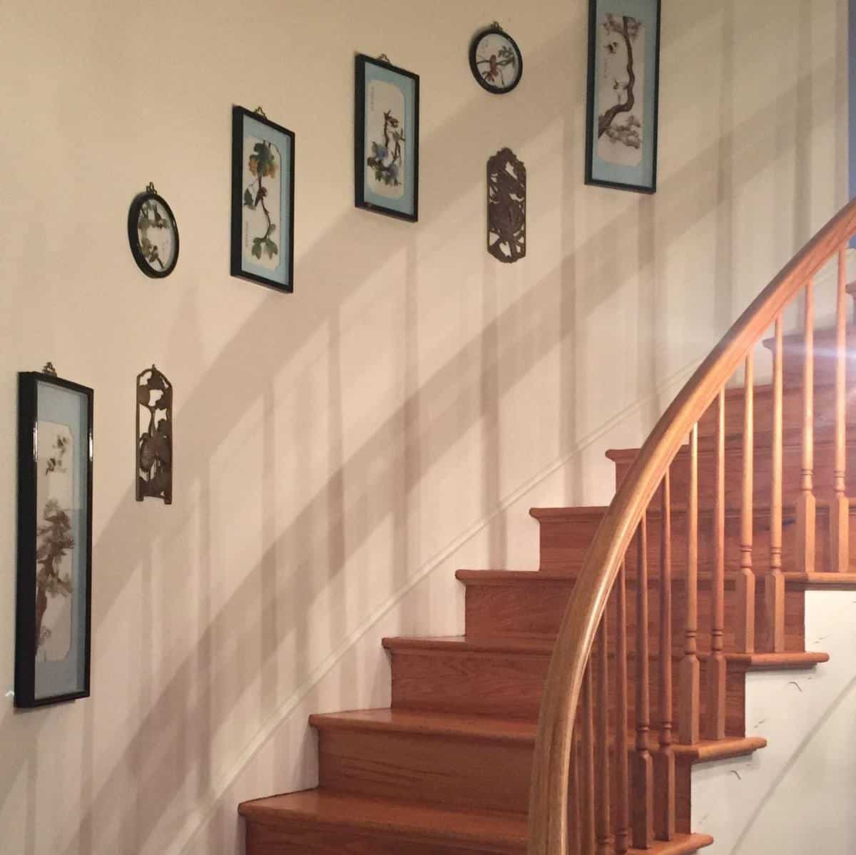 framed plants on staircase wall