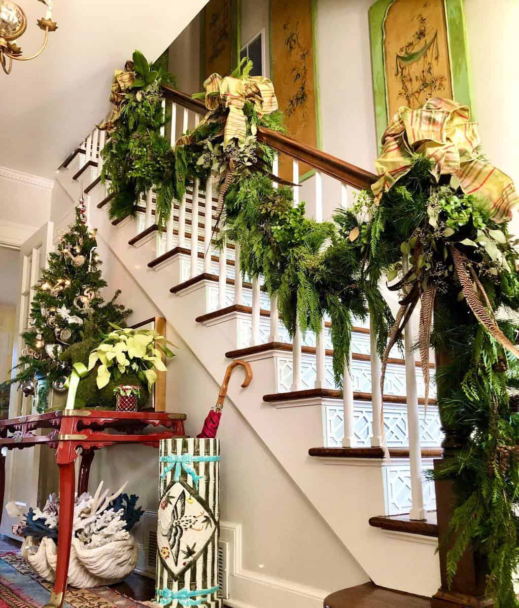 staircase with christmas decor