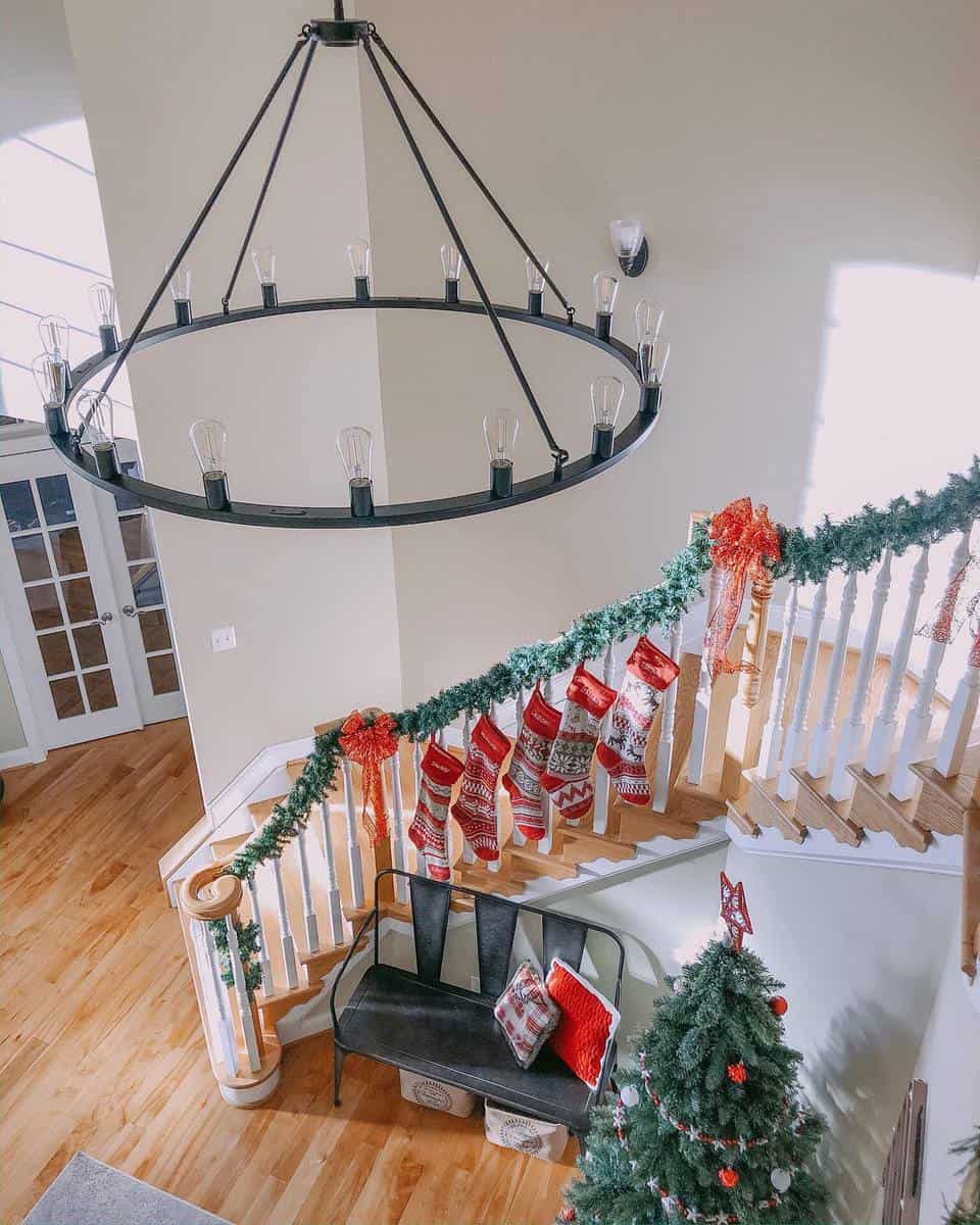 staircase with christmas decor