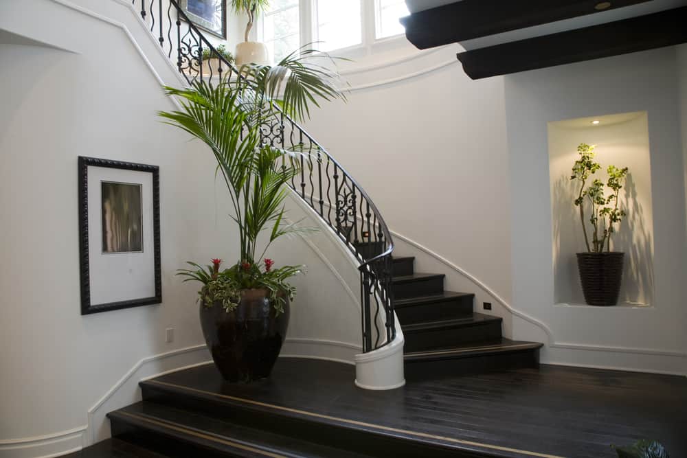 large curved staircase in modern home