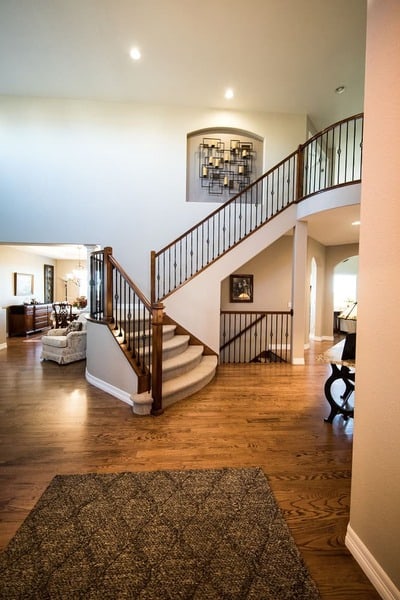 elegant staircase with wall decor