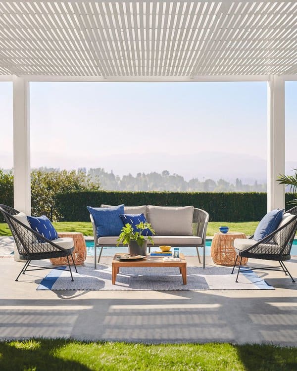 Outdoor patio with wicker furniture